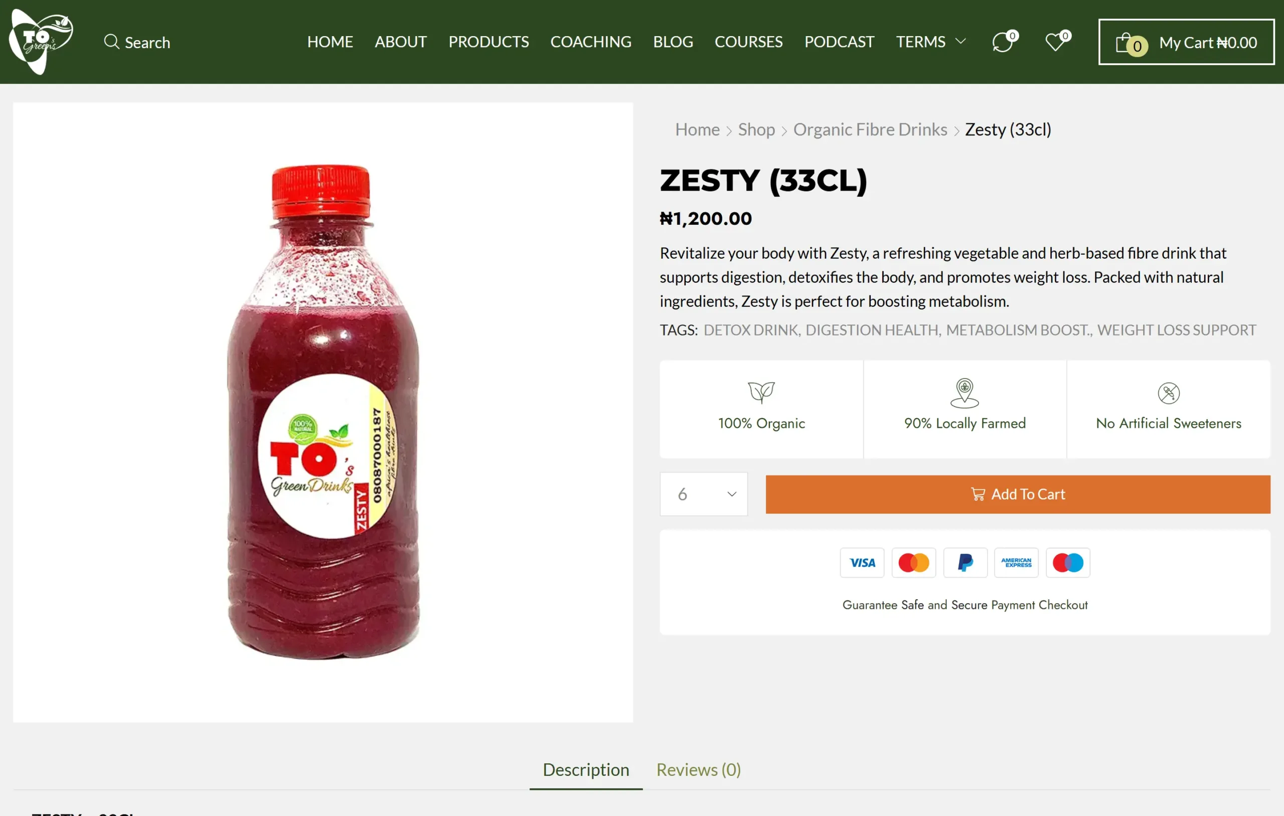 Tosgreens Product Page